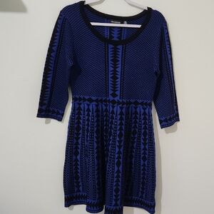 Nina Leonard Blue and Black Asymmetrical Dress